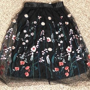 Zip back mesh overlay midi skirt